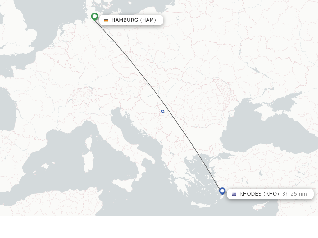 Flights from Hamburg to Rhodes route map