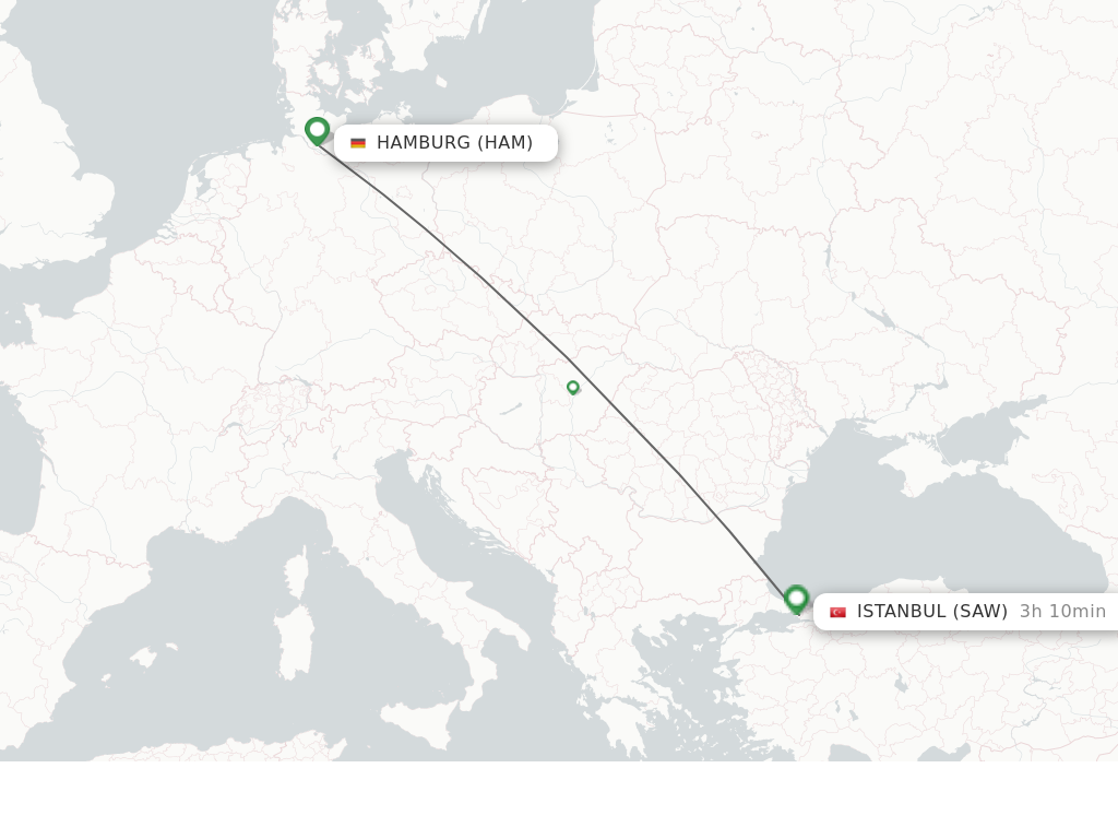 Flights from Hamburg to Istanbul route map