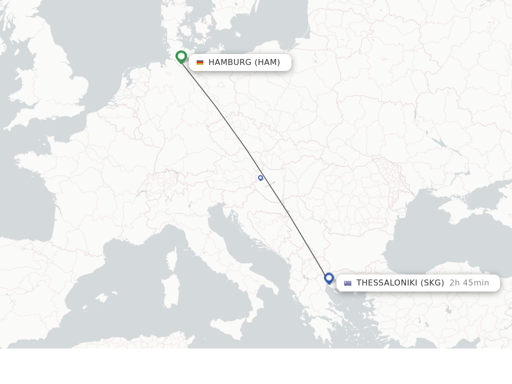 Flights from Hamburg to Thessaloniki route map