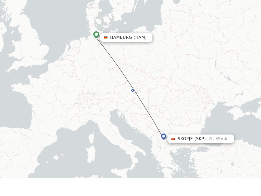 Flights from Skopje to Hamburg route map