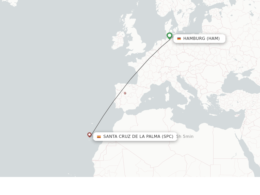 Flights from Hamburg to Santa Cruz De La Palma route map