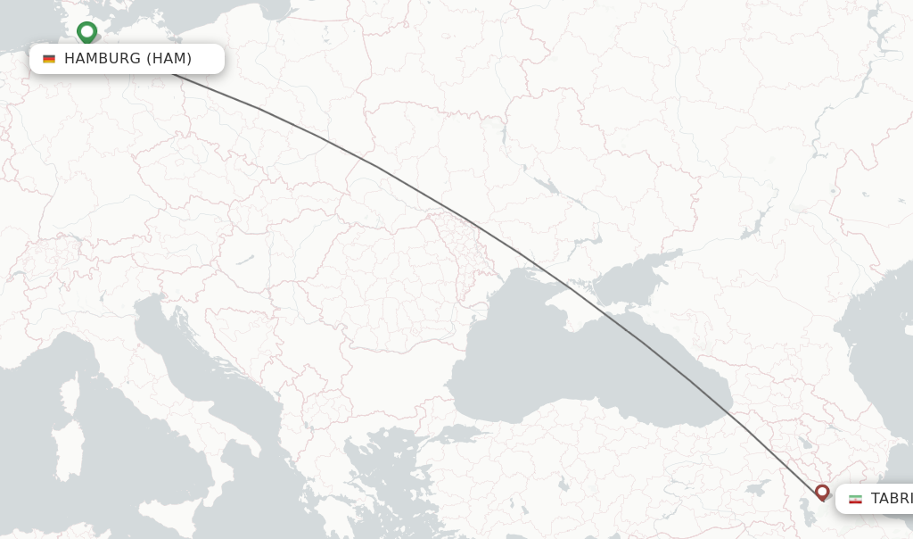 Flights from Hamburg to Tabriz route map