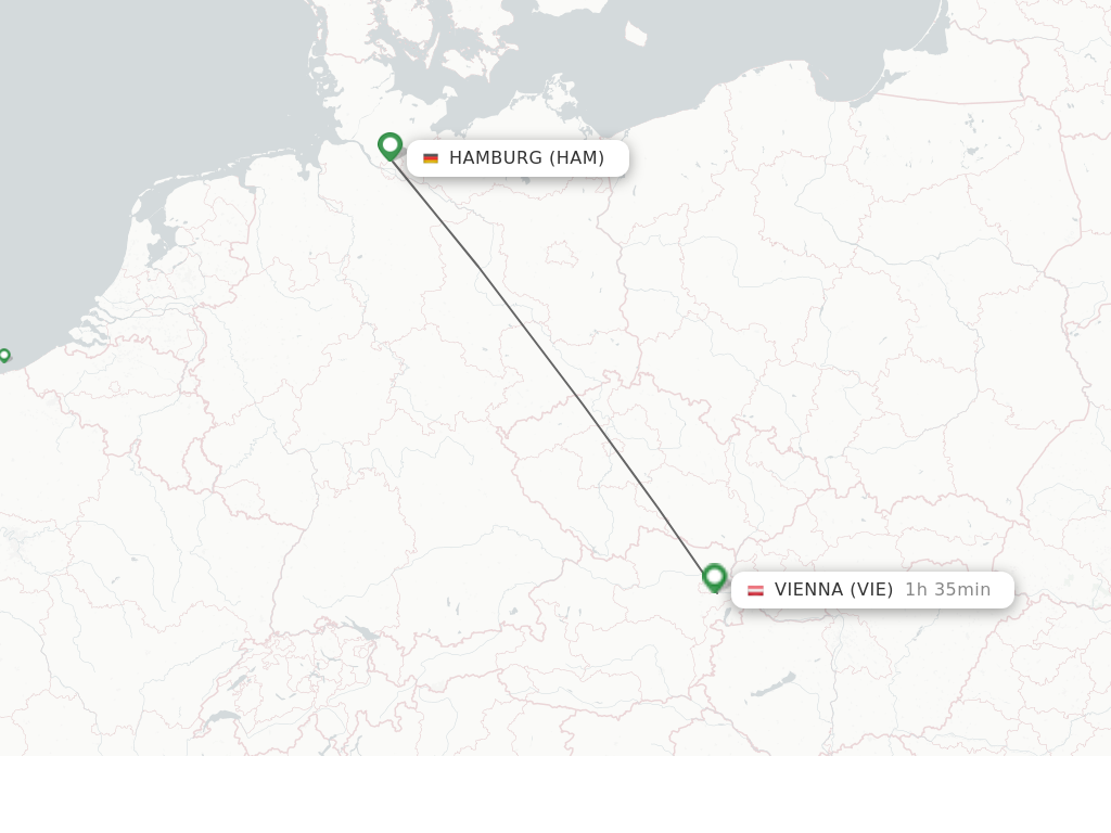Flights from Hamburg to Vienna route map