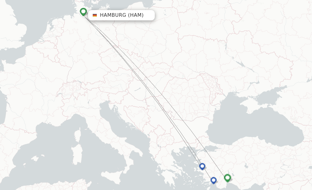 Route map with flights from Hamburg with SunExpress