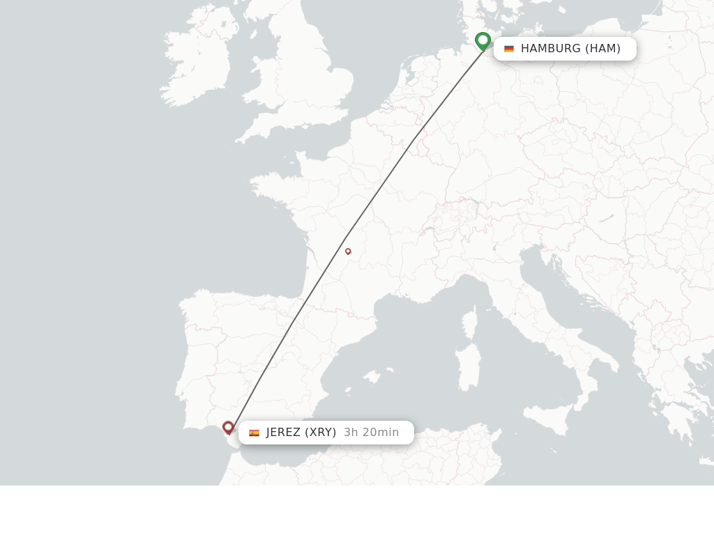 Flights from Hamburg to Jerez De La Frontera route map