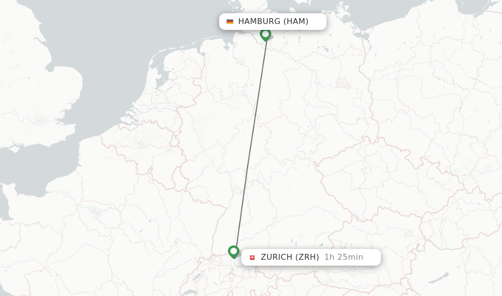 Flights from Hamburg to Zurich route map