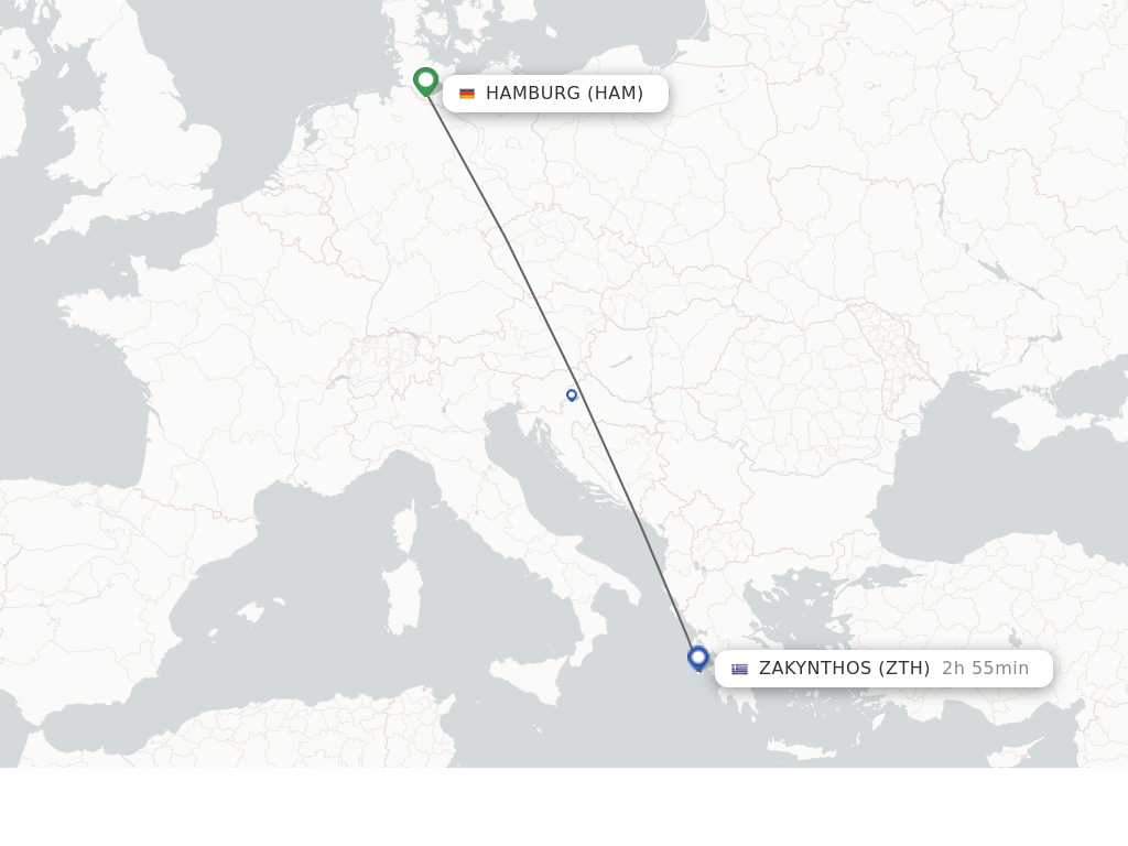 Flights from Hamburg to Zakinthos route map