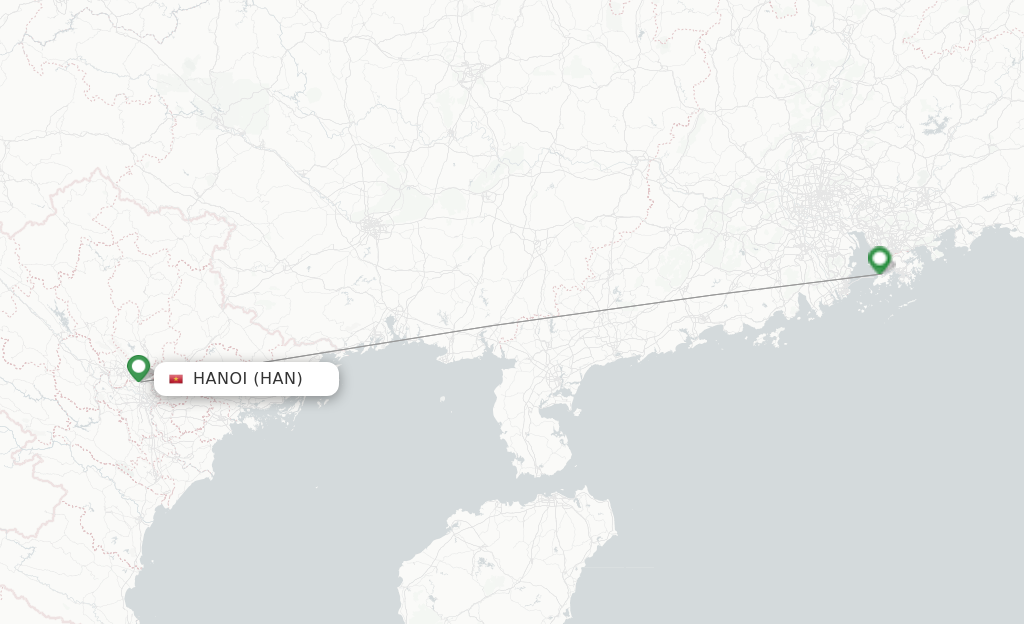 Route map with flights from Hanoi with Cathay Pacific