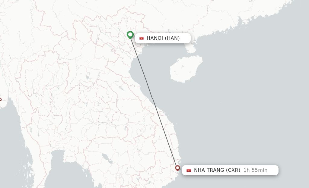 Flights from Hanoi to Nha Trang route map
