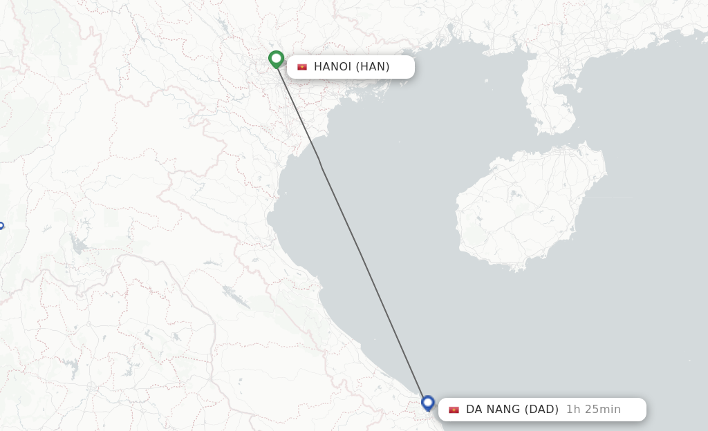 Flights from Hanoi to Da Nang route map