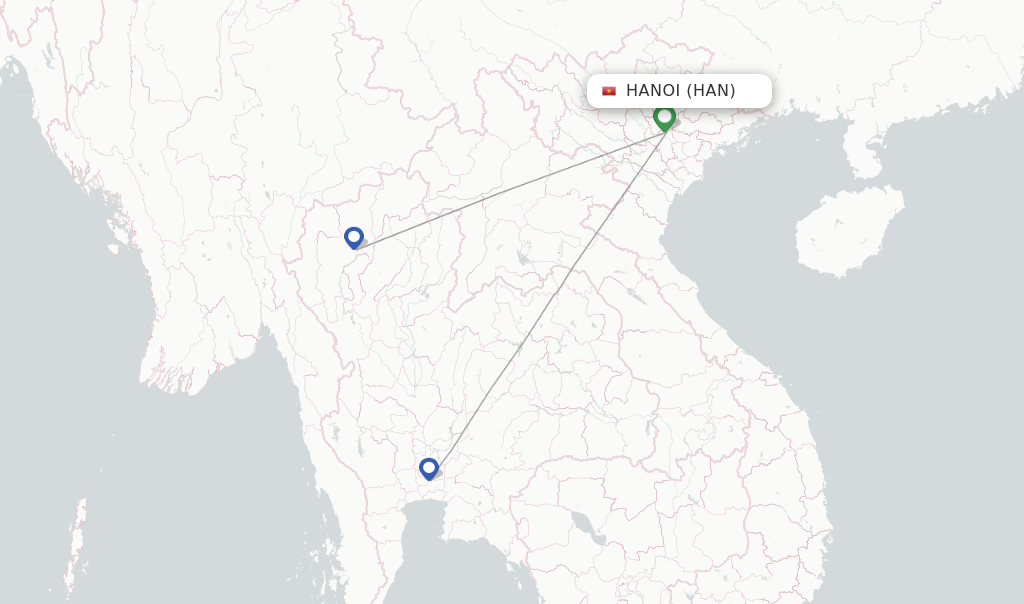 Route map with flights from Hanoi with Thai AirAsia