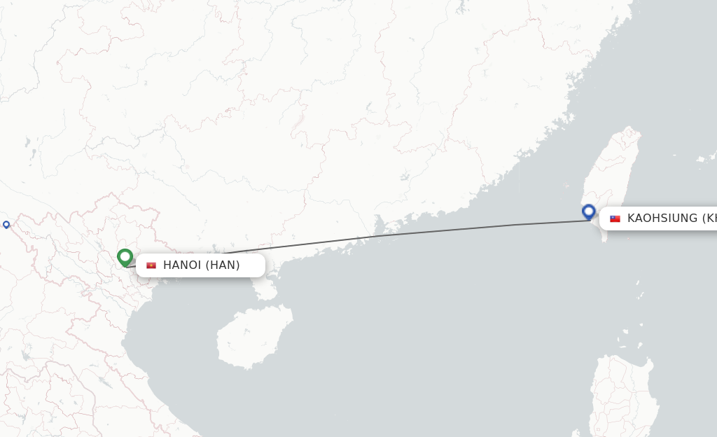 Flights from Hanoi to Kaohsiung route map