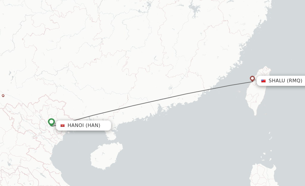 Flights from Hanoi to Shalu route map