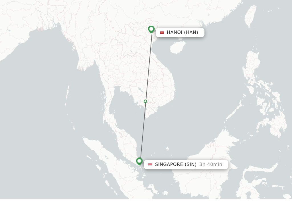 Flights from Hanoi to Singapore route map
