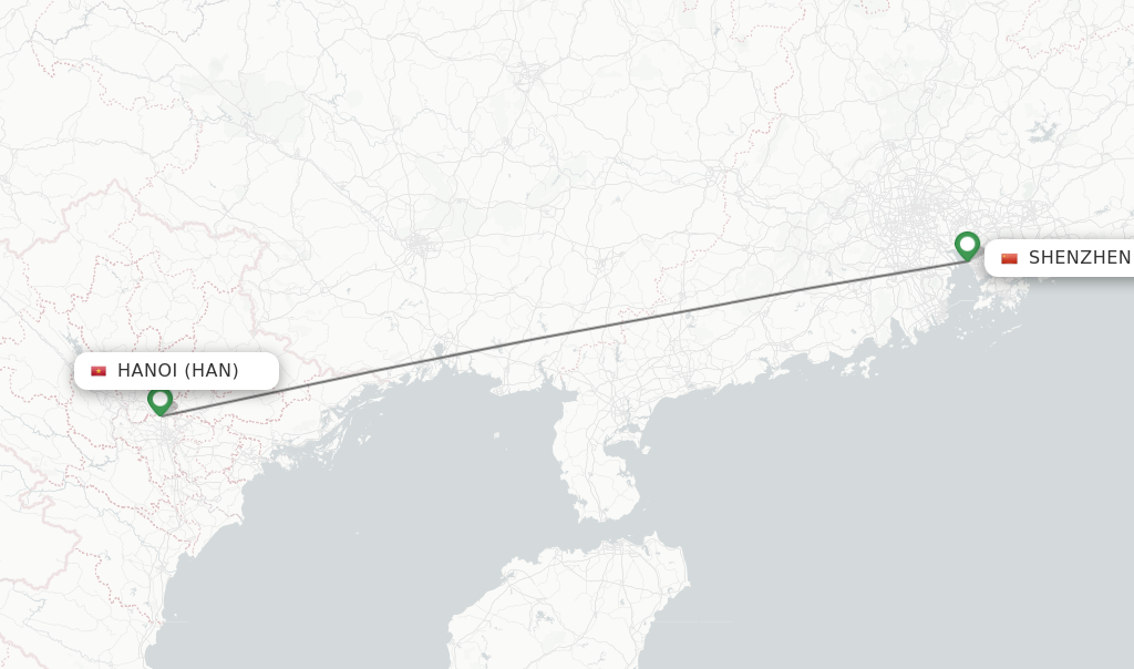 Flights from Hanoi to Shenzhen route map
