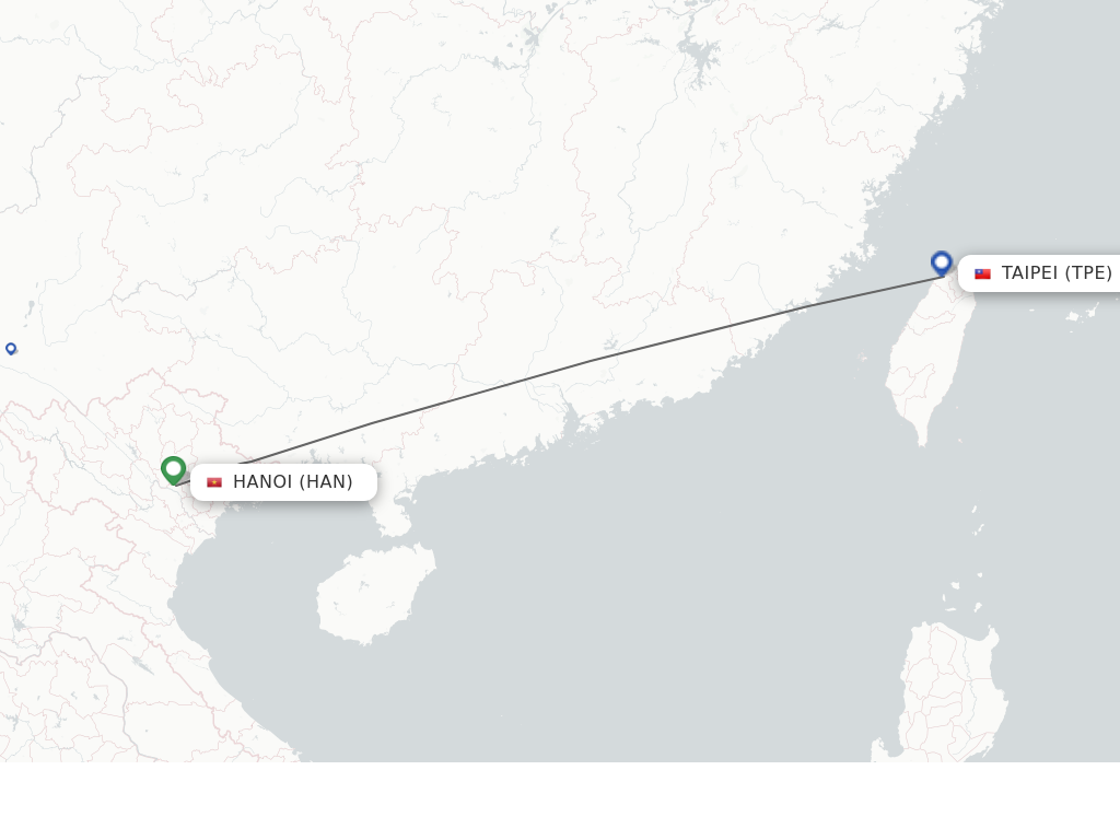 Flights from Hanoi to Taipei route map