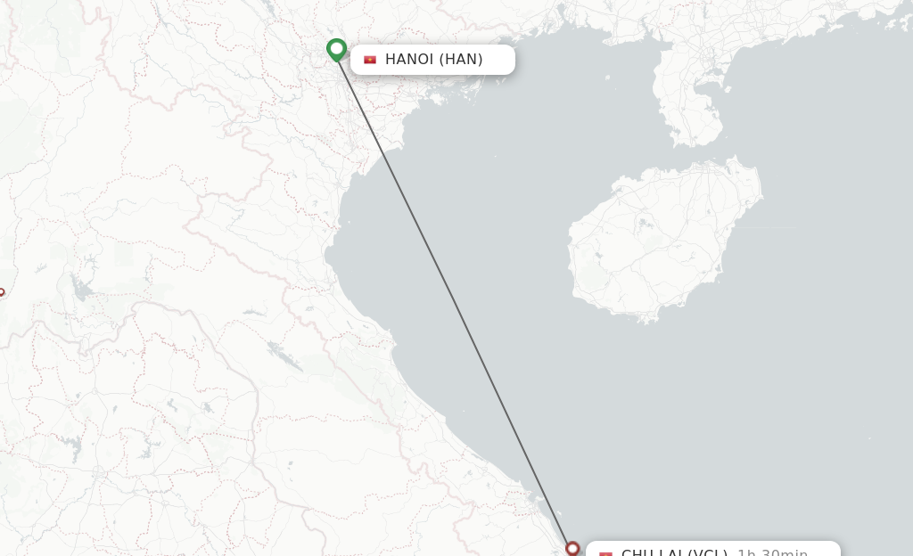 Flights from Hanoi to Tamky-Chulai Airport route map