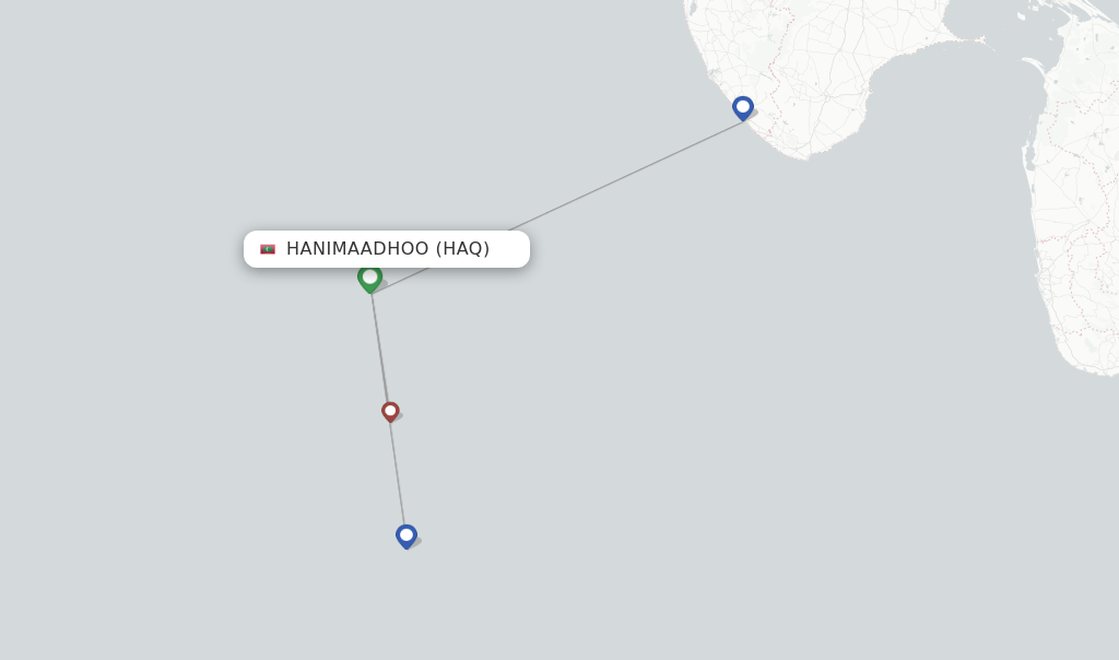 Route map with flights from Hanimaadhoo with Maldivian