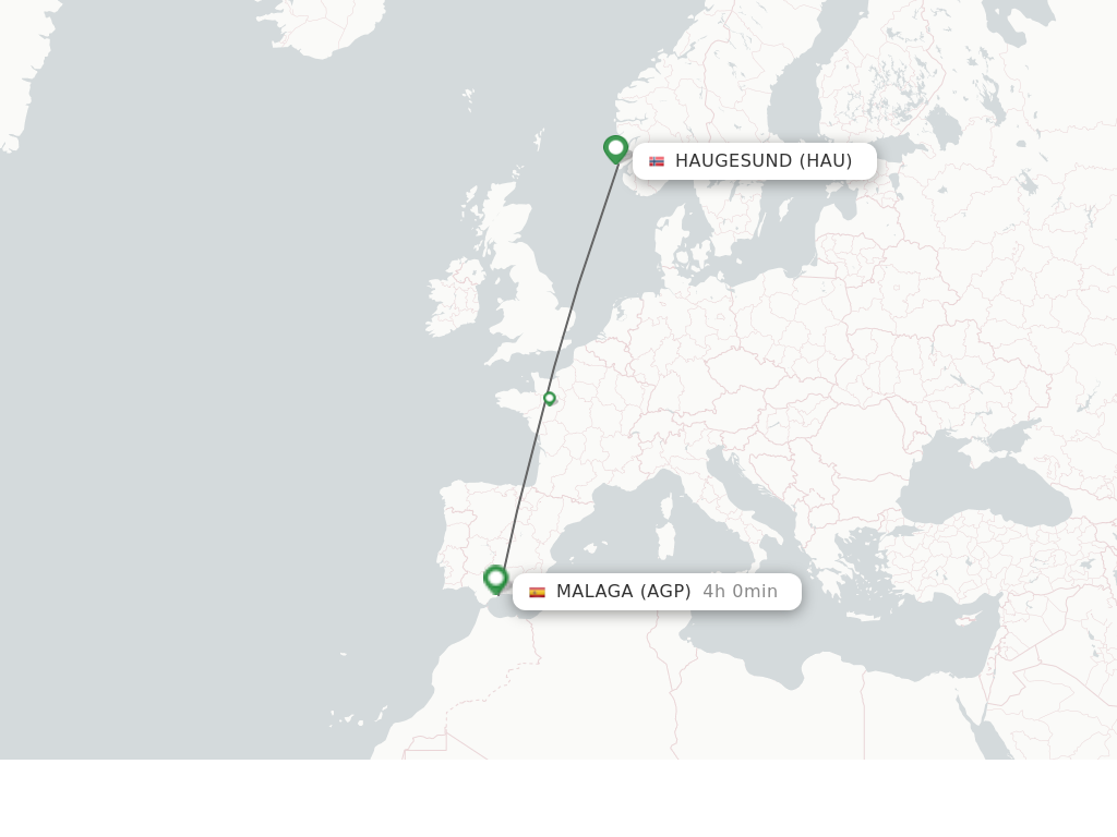 Flights from Haugesund to Malaga route map