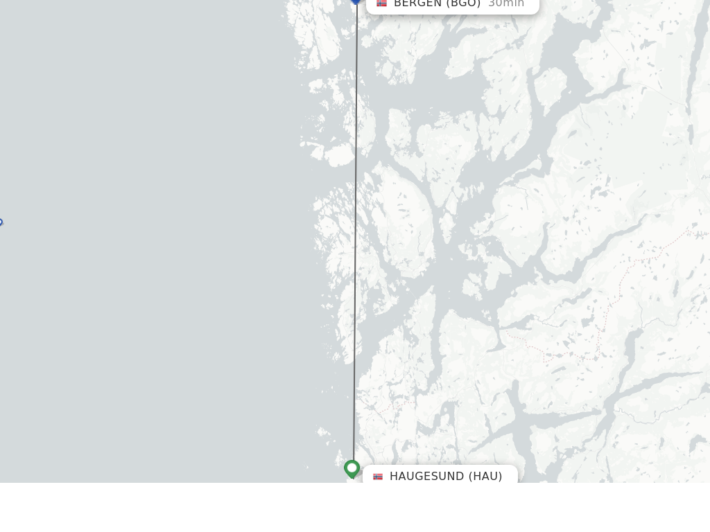 Flights from Haugesund to Bergen route map
