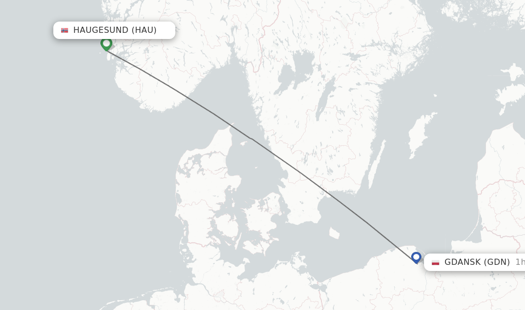 Flights from Haugesund to Gdansk route map