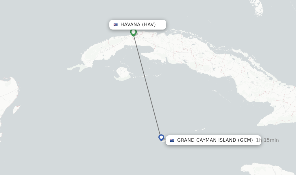 Flights from Havana to Grand Cayman Island route map