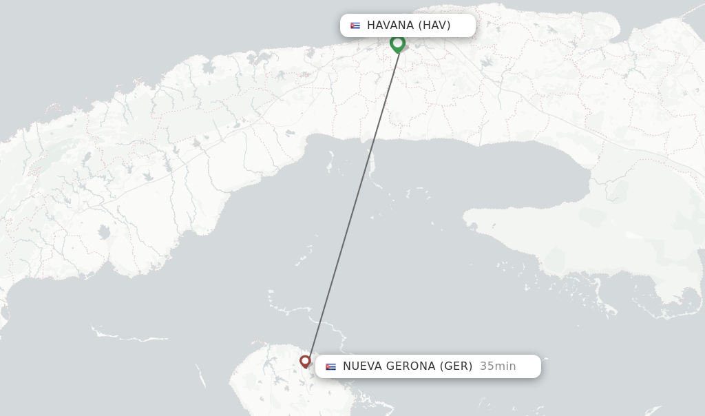 Flights from Havana to Nueva Gerona route map