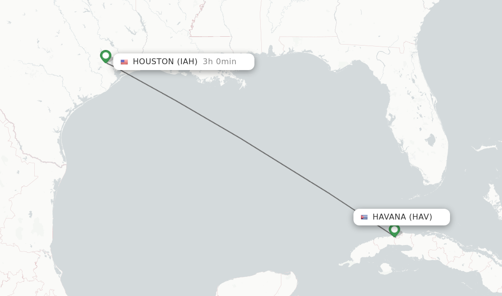 Flights from Havana to Houston route map