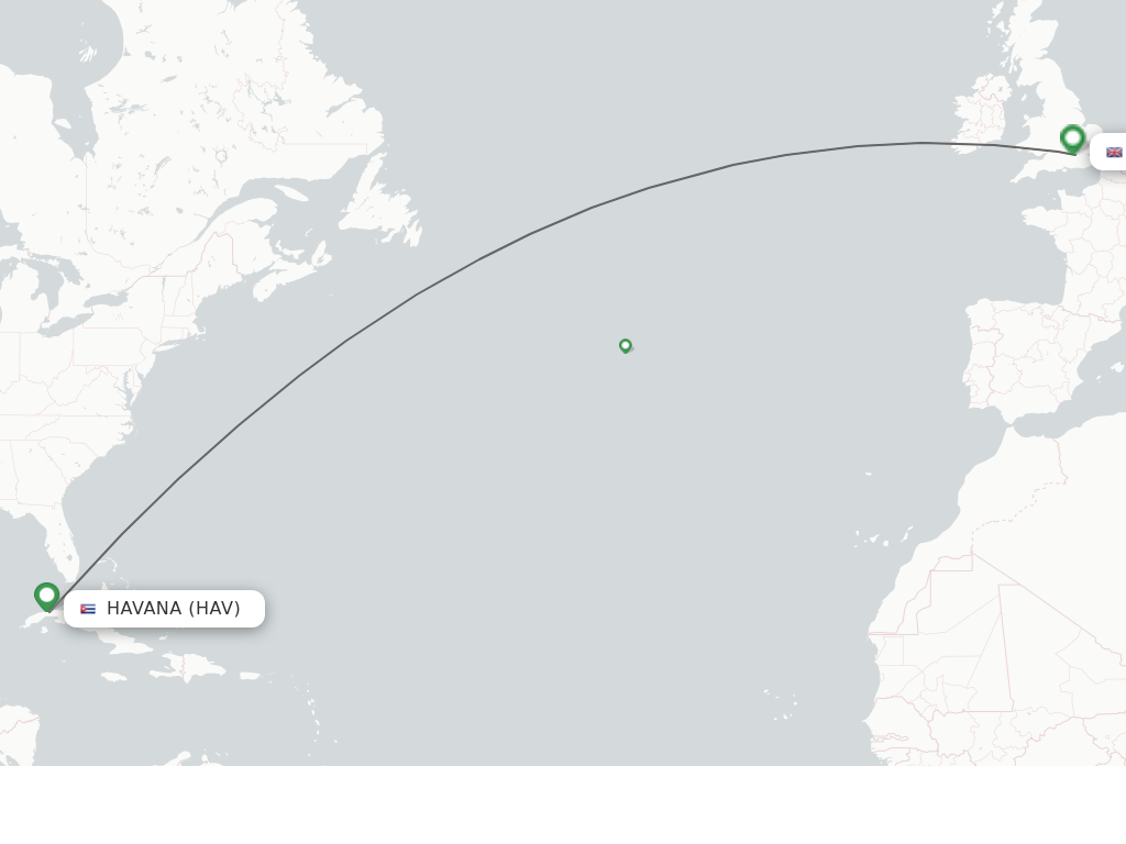 Flights from London to Havana route map