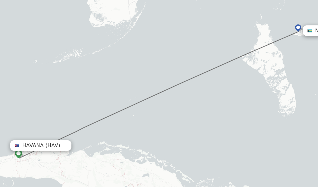 Flights from Havana to Nassau route map
