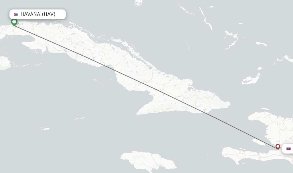 Flights from Havana to Port-au-Prince route map