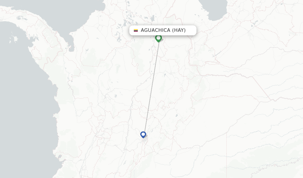Route map with flights from Aguachica with SATENA