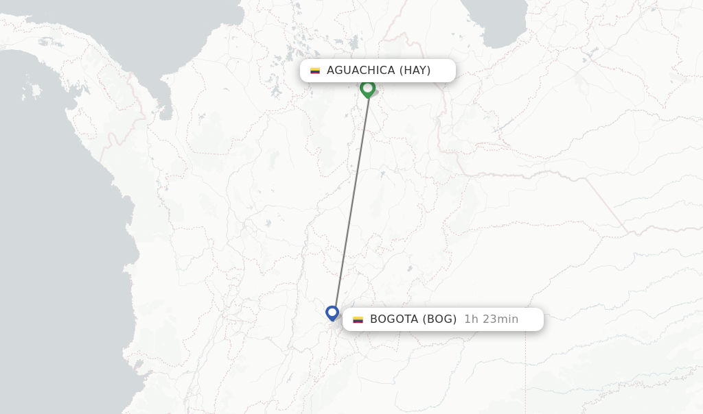 Flights from Aguachica to Bogota route map