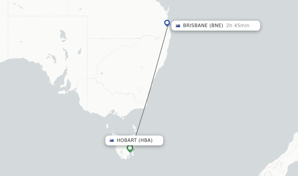 Flights from Hobart to Brisbane route map