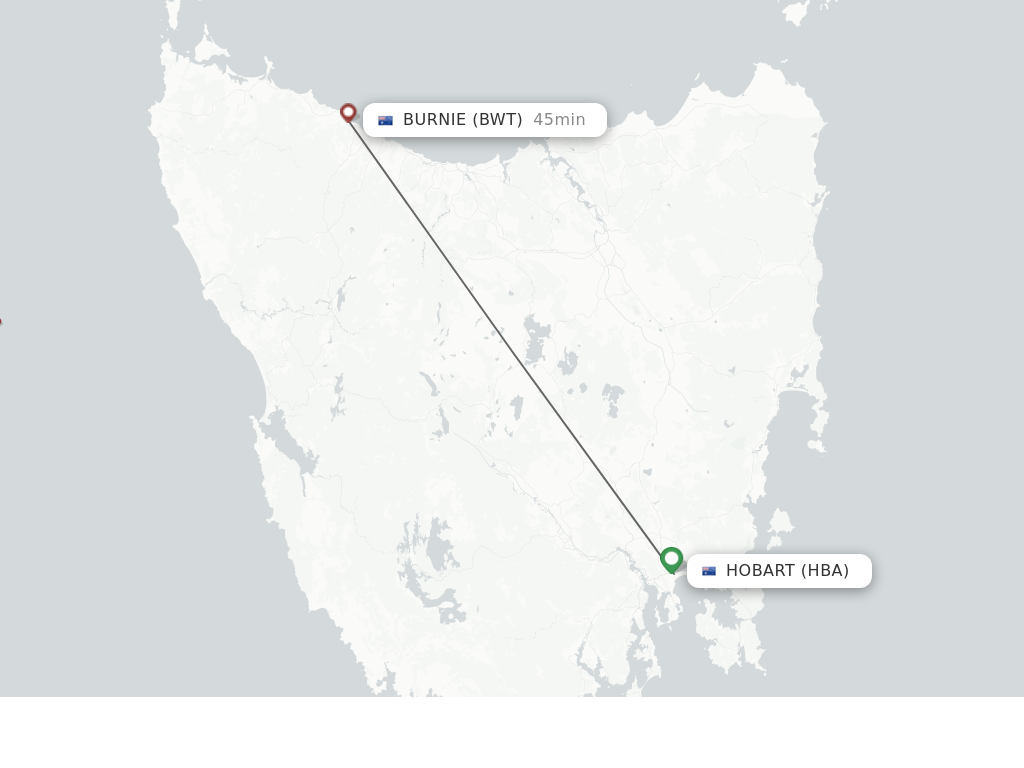 Flights from Hobart to Burnie route map