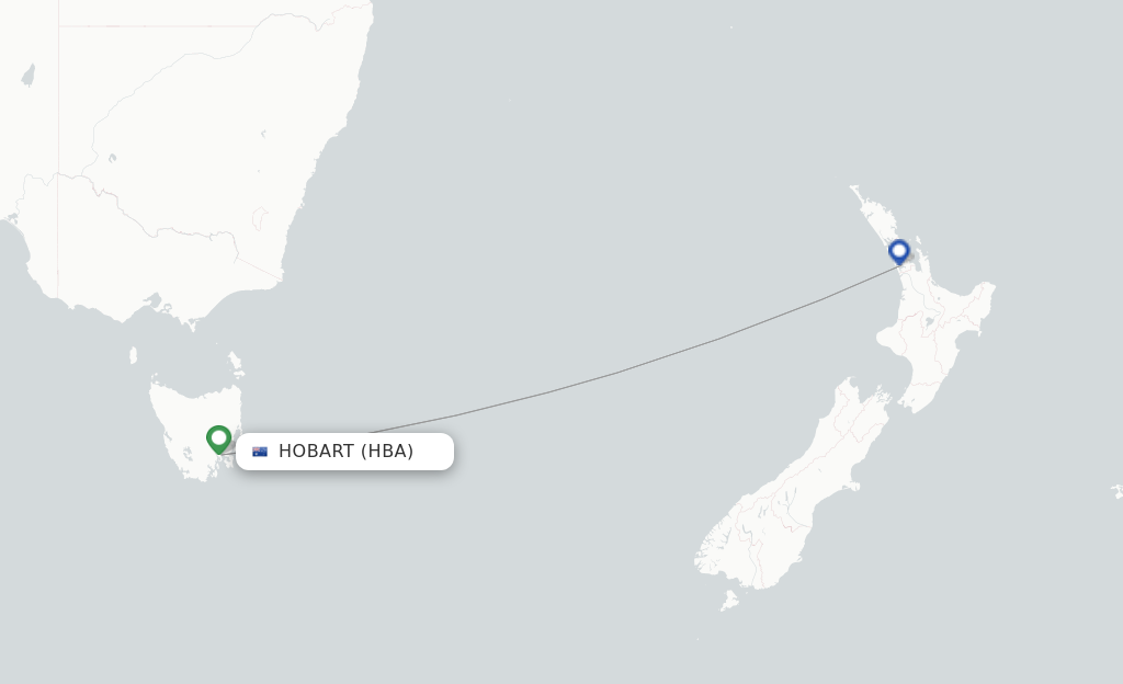 Route map with flights from Hobart with Air New Zealand