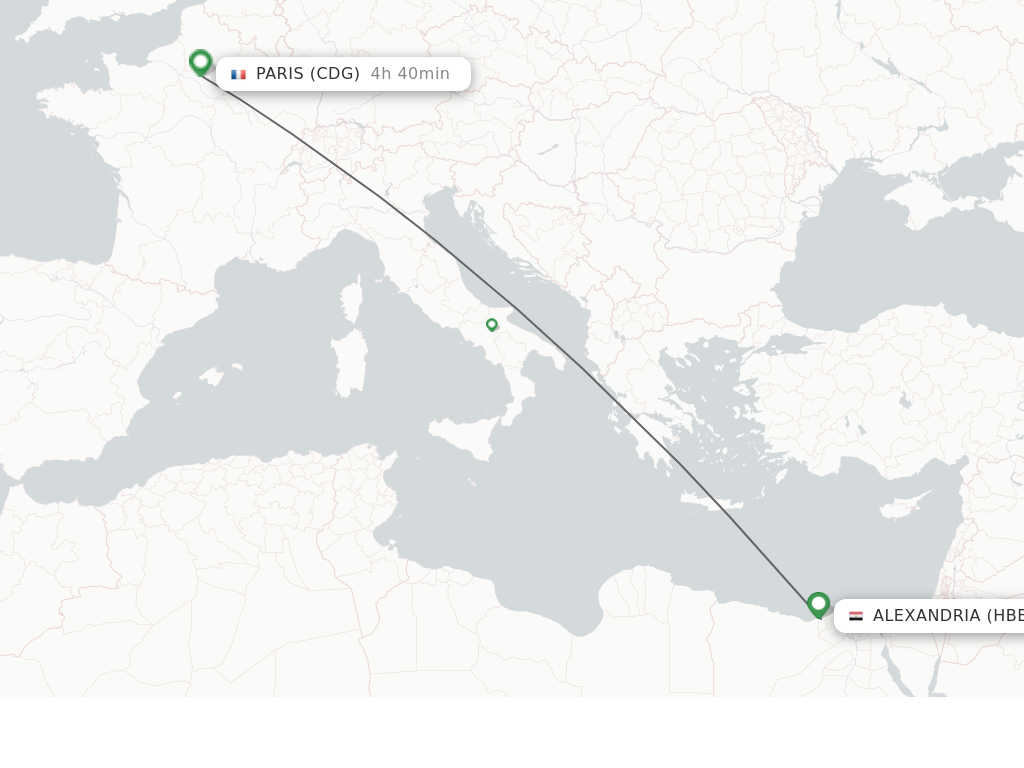Flights from Alexandria to Paris route map