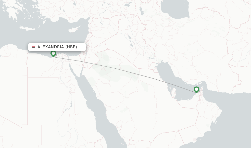 Route map with flights from Alexandria with flydubai