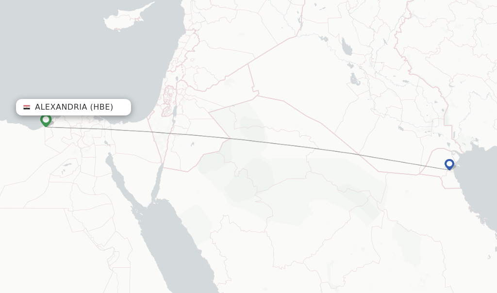 Route map with flights from Alexandria with Jazeera