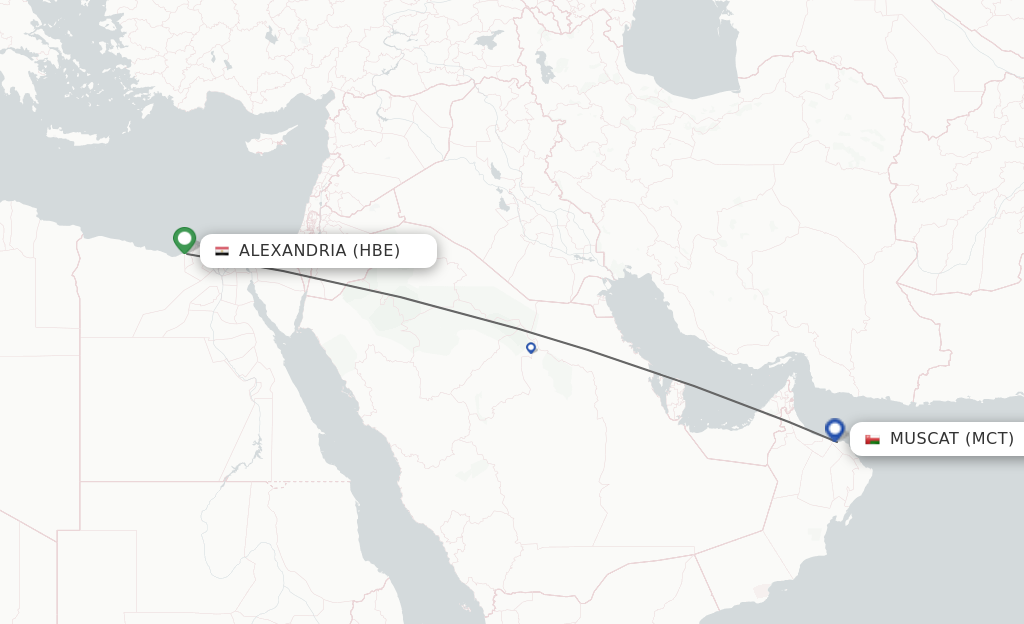 Flights from Alexandria to Muscat route map