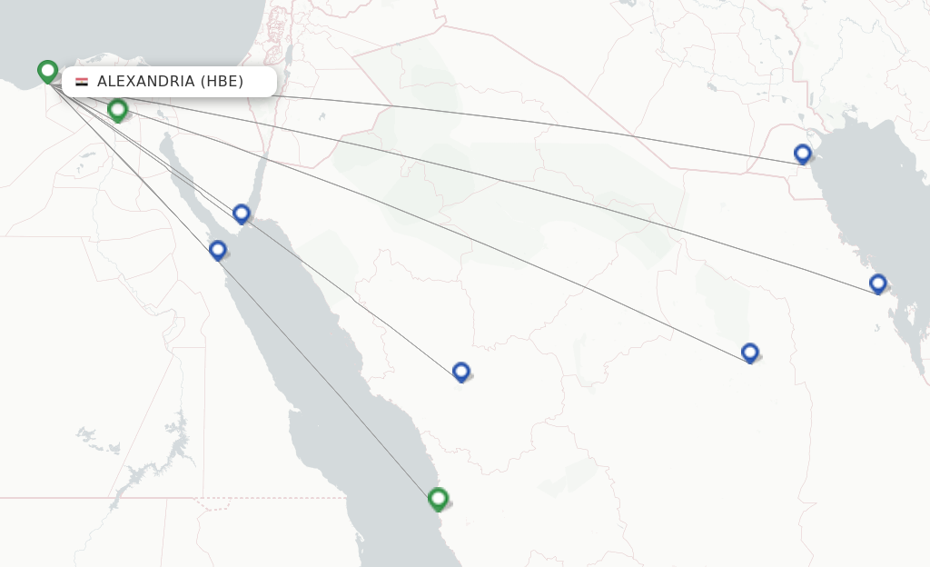 Route map with flights from Alexandria with EgyptAir