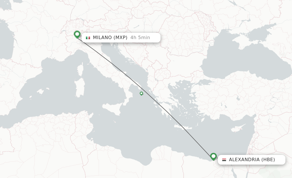 Flights from Alexandria to Milan route map
