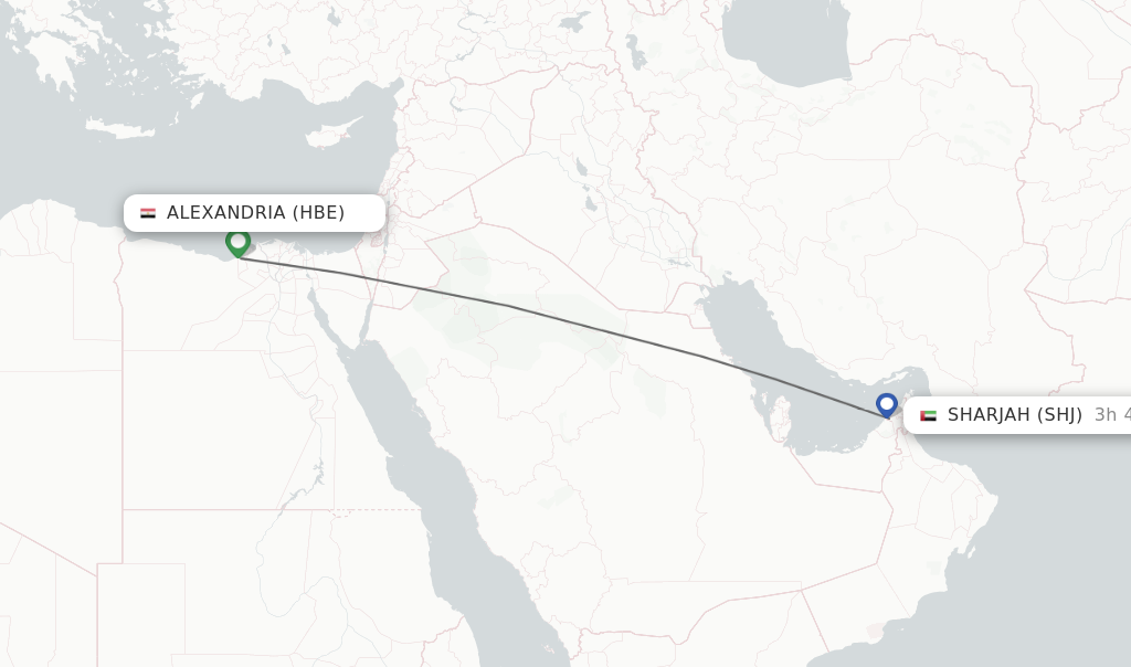 Flights from Alexandria to Sharjah route map