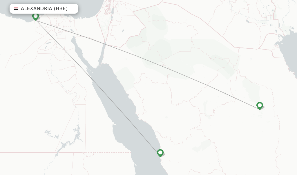 Route map with flights from Alexandria with Saudia