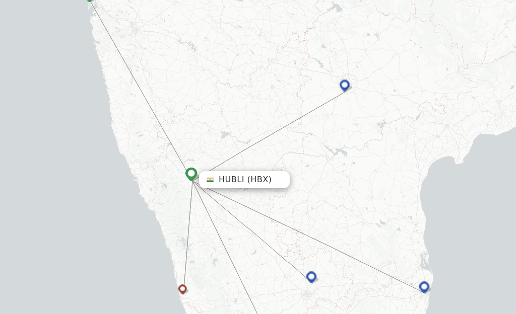 Route map with flights from Hubli with IndiGo