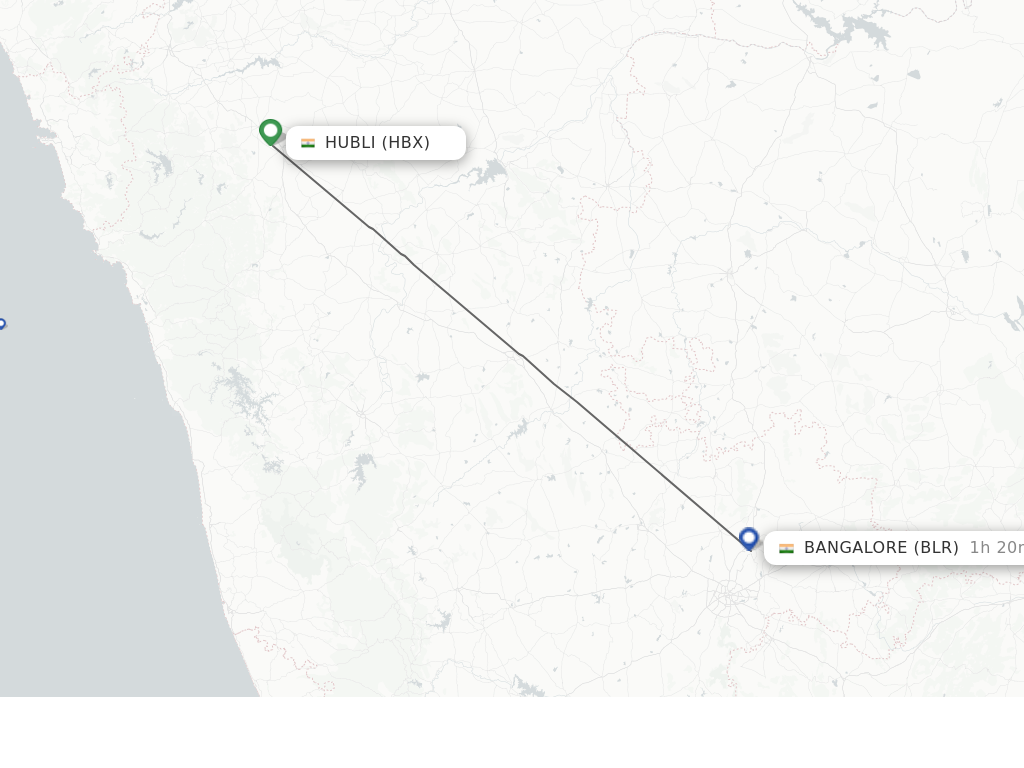 Flights from Hubli to Bangalore route map