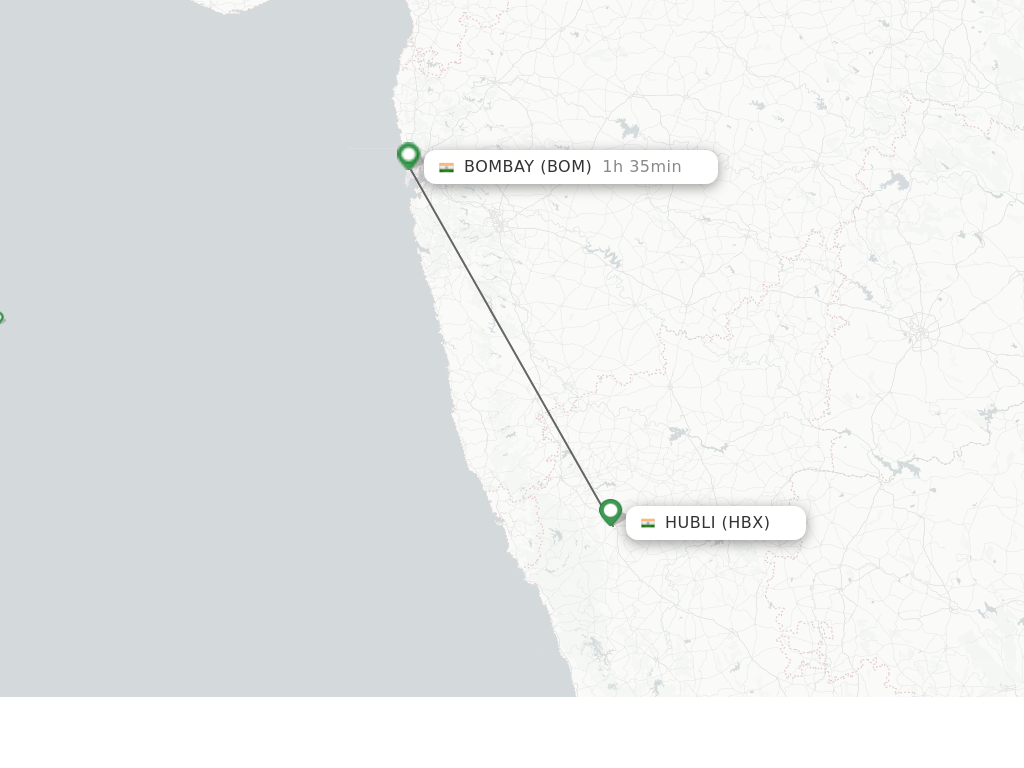 Flights from Hubli to Bombay route map