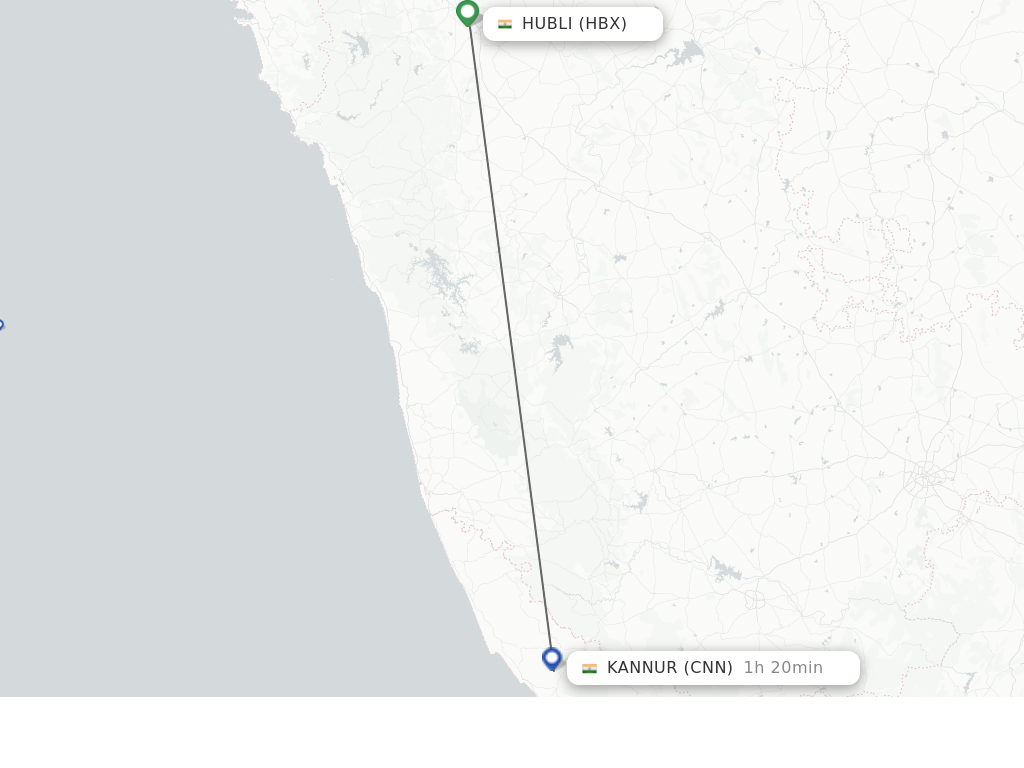 Flights from Hubli to Kannur route map