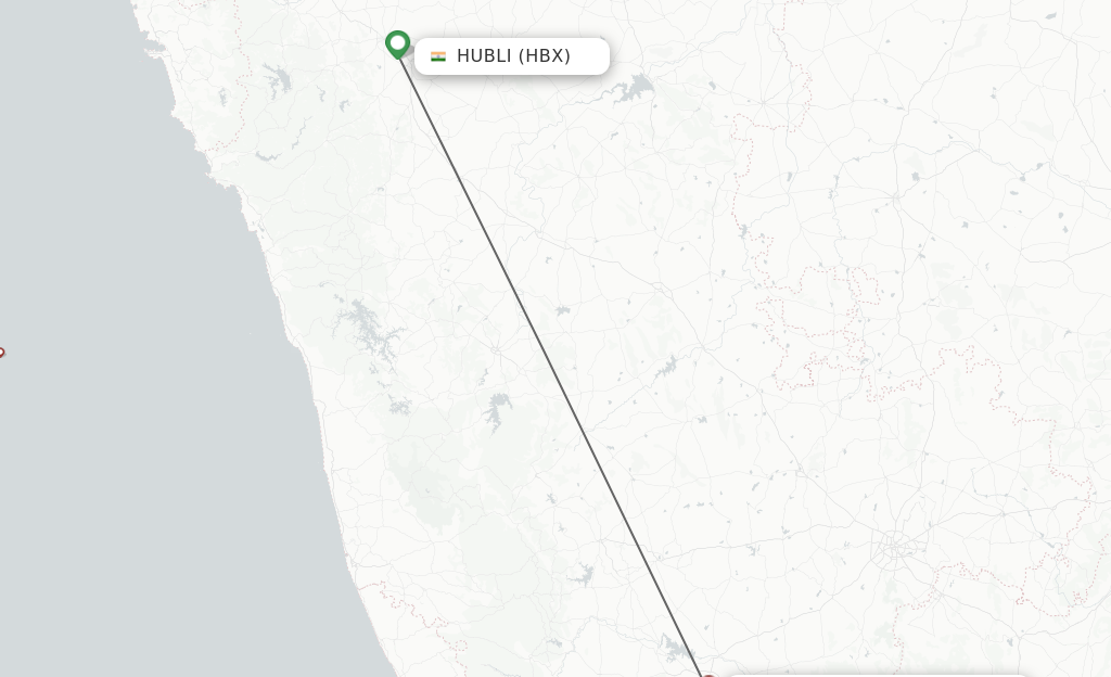 Flights from Hubli to Mysore route map
