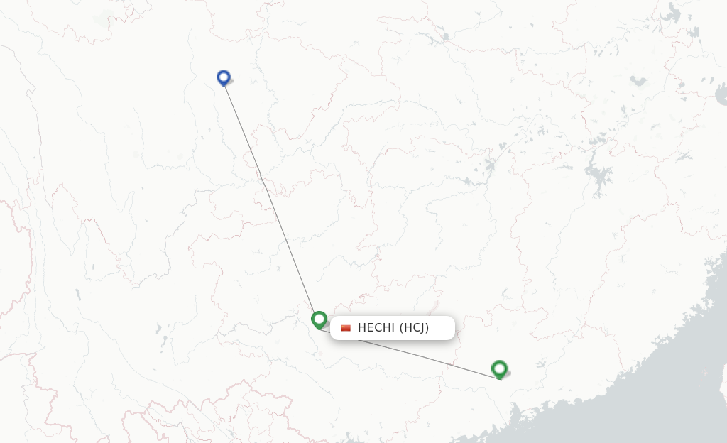 Route map with flights from Hechi with China Southern